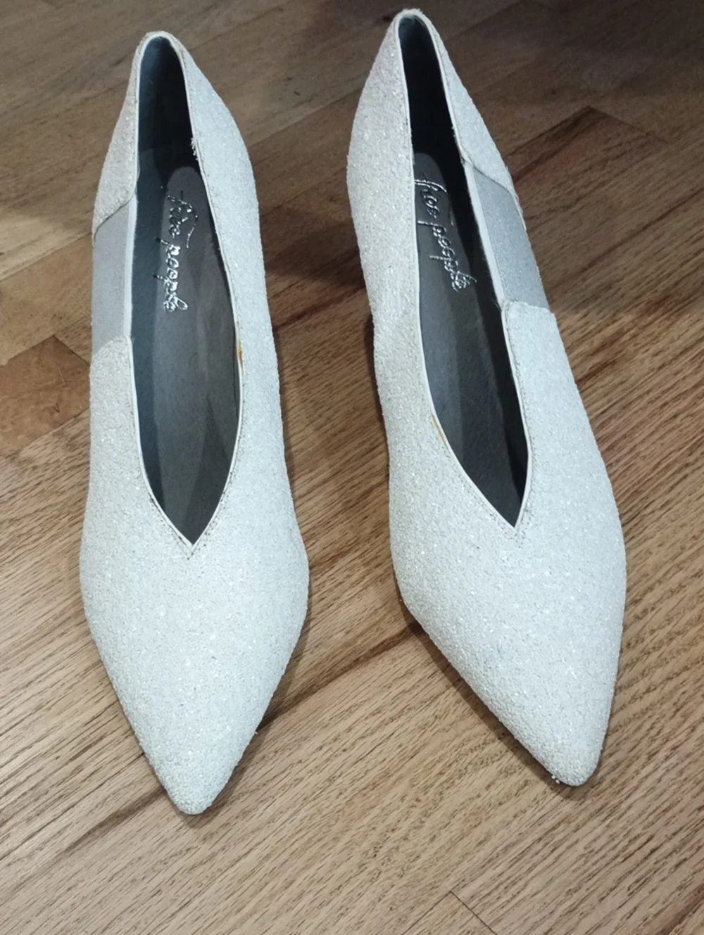 Free People Glitter Pointed Toe Flats in Light Cream